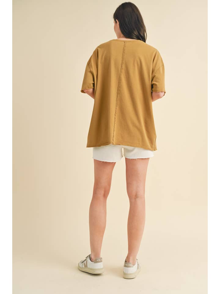 CAMEL OVERSIZED RAW HEM DETAIL SHIRT / WL24-8953 for wholesale on Faire