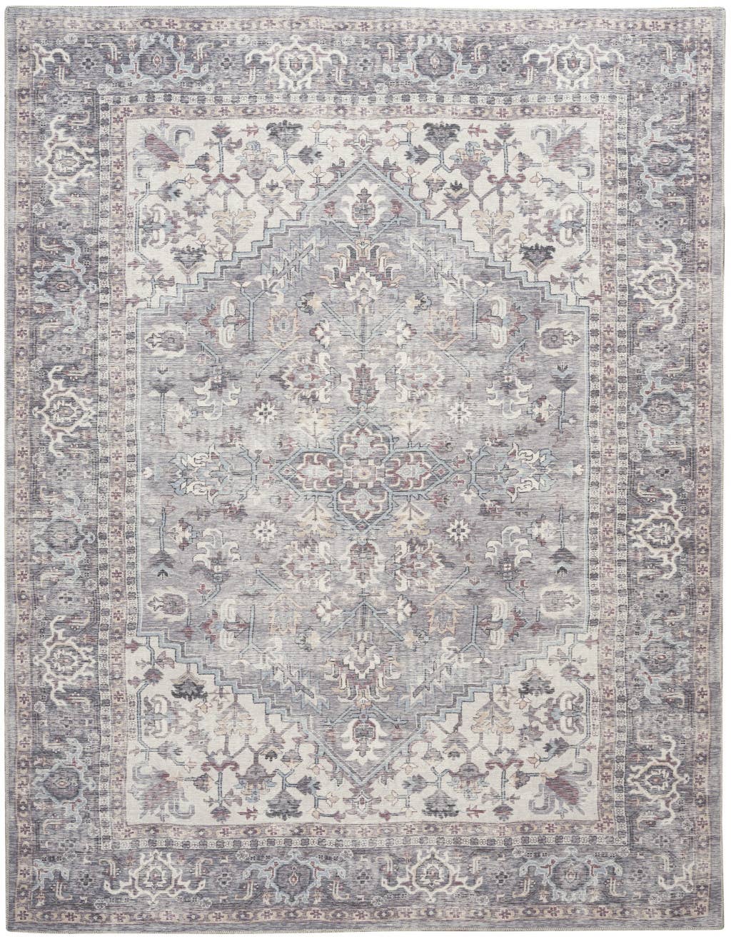 Wholesale 8' X 10' Gray Floral Power Loom Distressed Vintage Area Rug for your store Faire