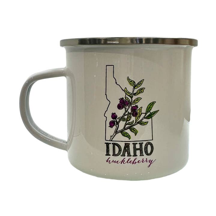Idaho Huckleberry Watercolor Enamel Mug for wholesale by Ladybug Press