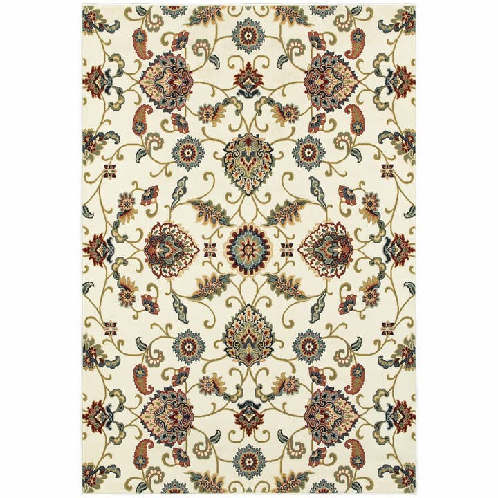 Tapis floral vert ivoire, bleu, saumon rouge et jaune, 4 pi x 6 pi pour la vente par HomeRoots