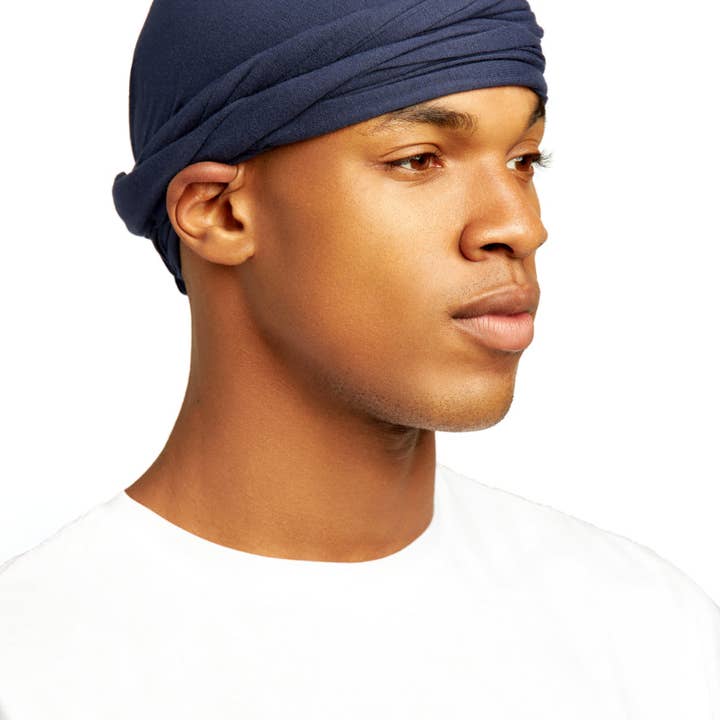 Men's Navy Halo T-Shirt Turban for wholesale by You Go Natural