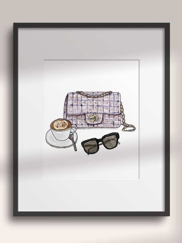 Pink Tweed Bag & Coffee Art Print for wholesale by My Ohh My Studio