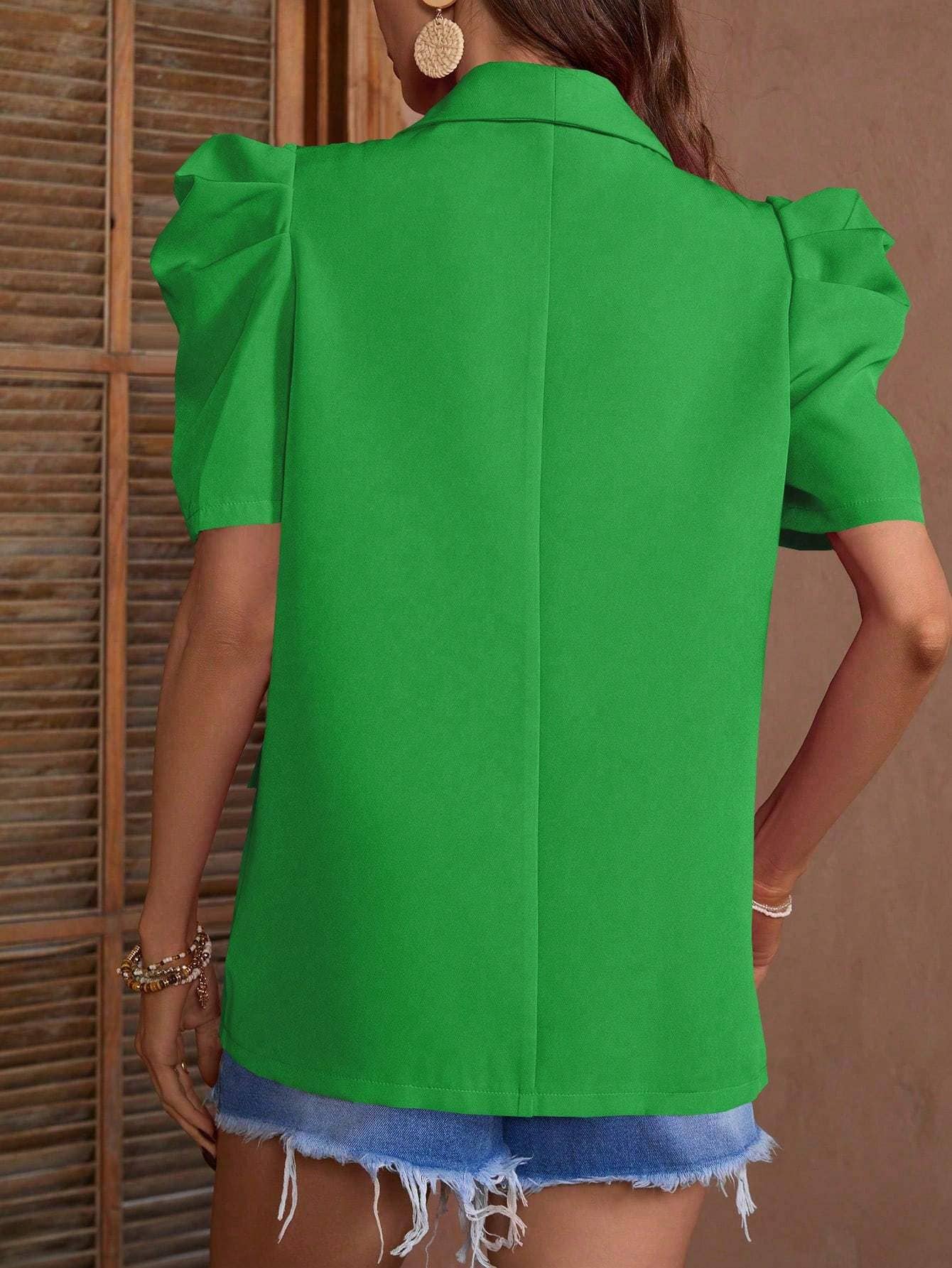 Queen Fashion - Wholesale Blazer - Dames - Blazerjack van kunsthars met inkepingen en pofmouwen30