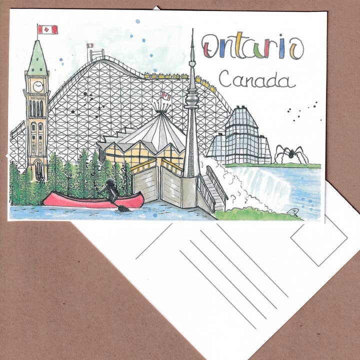Carte postale dessinée à la main de l'Ontario, carte artistique souvenir de l'Ontario pour la vente par Pegmeisterart