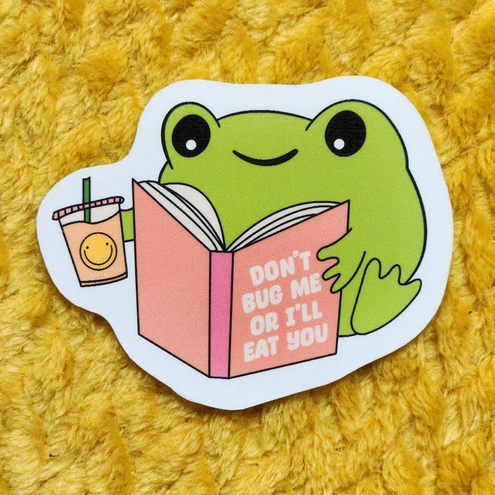 Don't bother me frog sticker cute funny reading for wholesale by Luxe Trauma