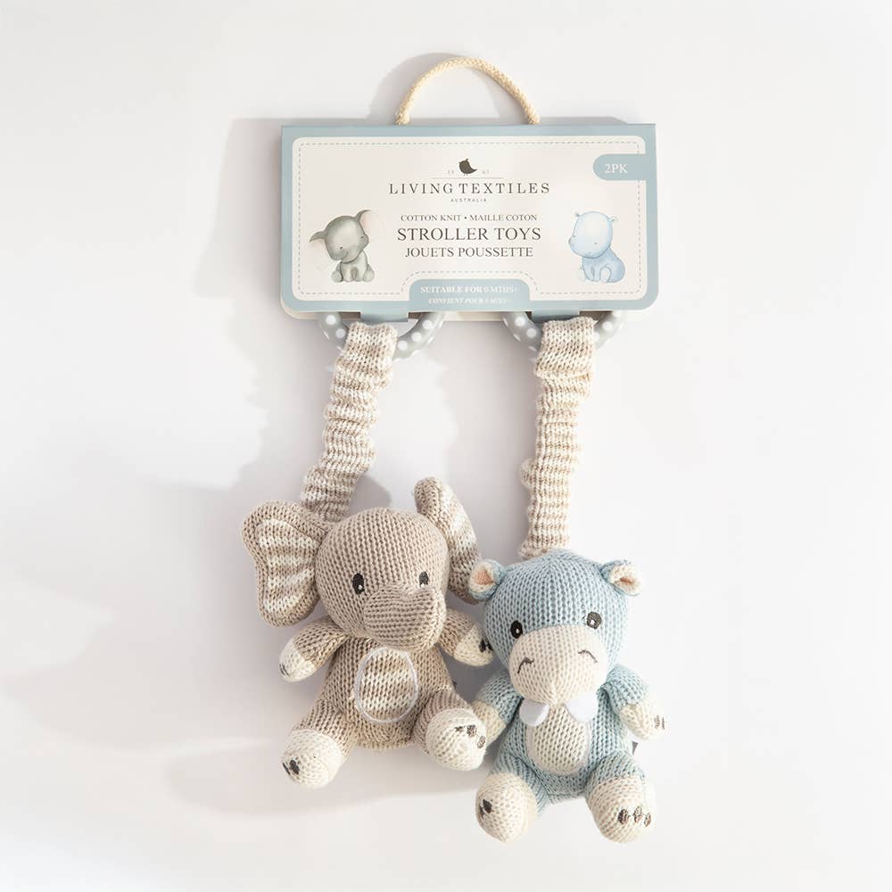Living Textiles - Wholesale Stuffed/Plush Toy - Kids & Baby - 2pk Stroller Toys - Elephant & Hippo2