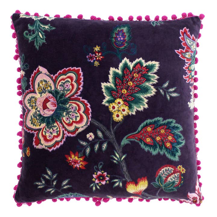 Palampur Velvet Cushion Damson for wholesale by Riva Home
