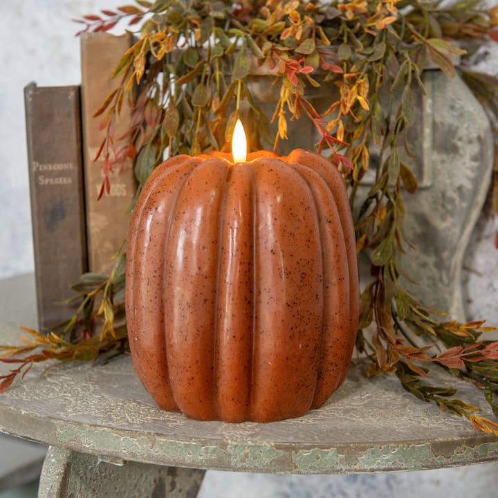 6.5" BRONZE 3D FLAME PUMPKIN CANDLE for wholesale by Ragon House