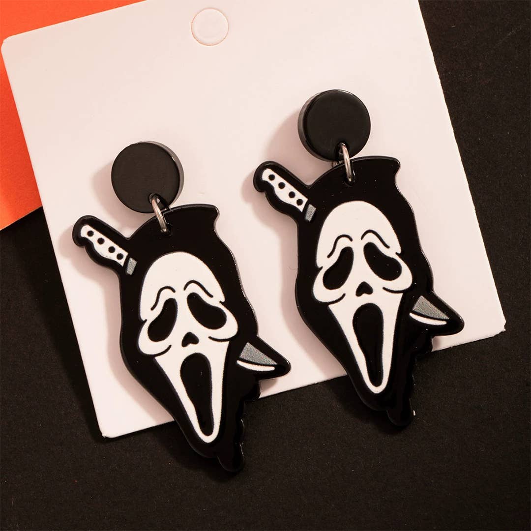 Black Halloween Dark Gothic Skull Dagger Earrings ZK3554 for wholesale on Faire