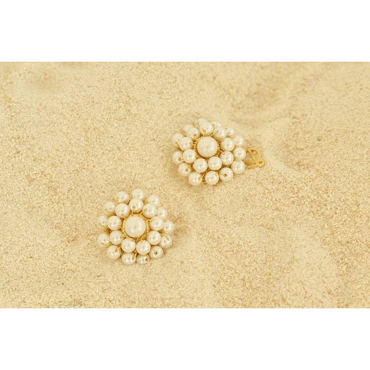 Lavish By Tricia Milaneze – wholesale Stud/post earrings – Pearl & Gold Ava Post Handmade Crochet Earrings3