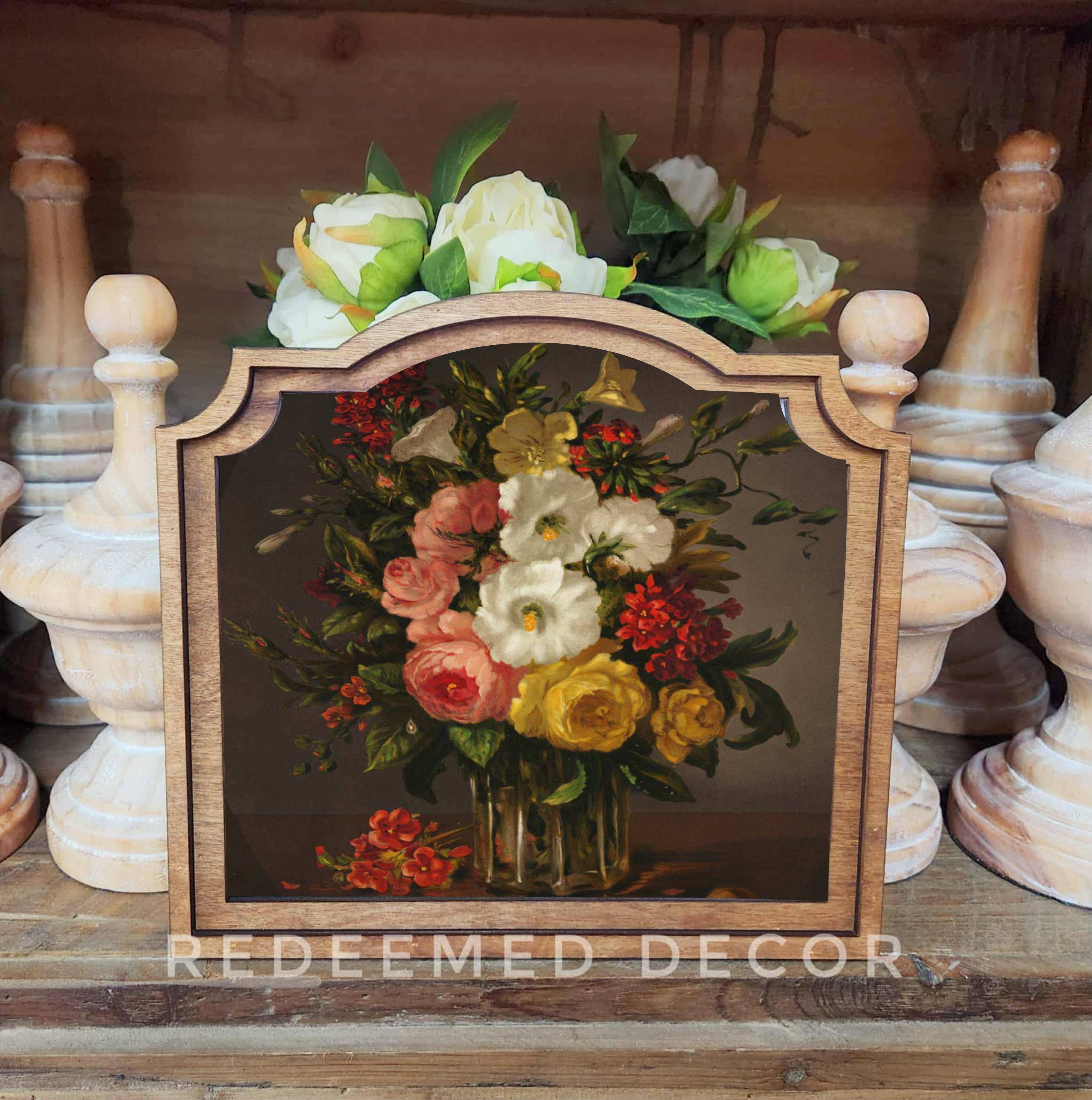 Redeemed Decor - Wholesale Decorative Tabletop Object - Provincial Vintage Dark Floral Framed Art
