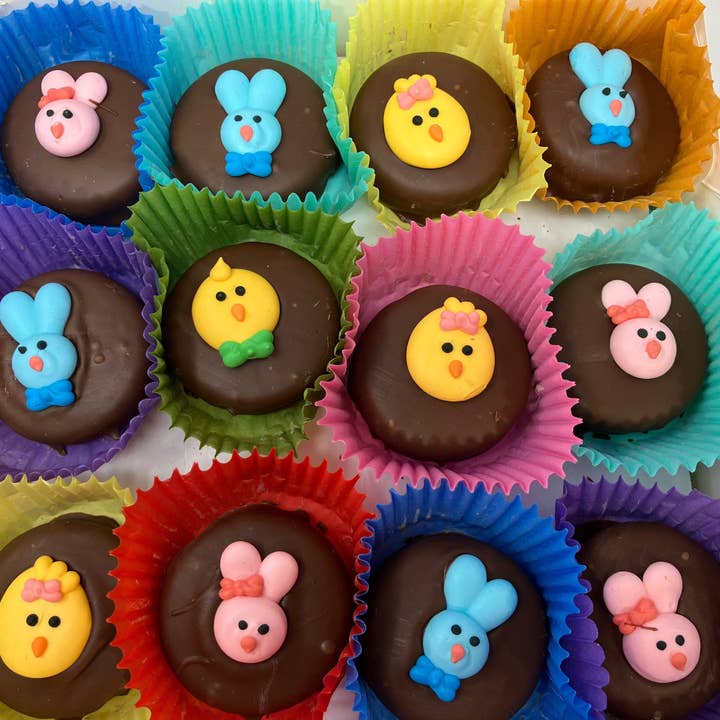 Spring Chick and Bunnies for Easter Oreo's Box of 24 for wholesale by Bear Creek Candy Kitchen