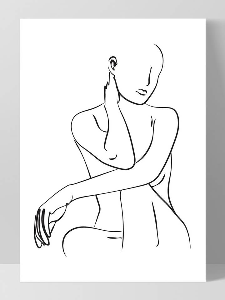 Linjekonsttryck. Naken Naken Kvinna. Väggkonsttryck för wholesale av PRINT AND PROPER