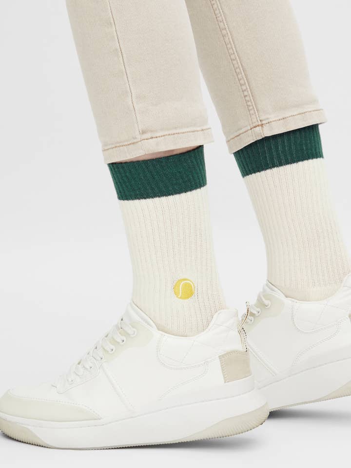 Natural Vibes - Wholesale Socks - Unisex - Tennis Socks - Organic Crew Socks, Tennis Ball Embroidery