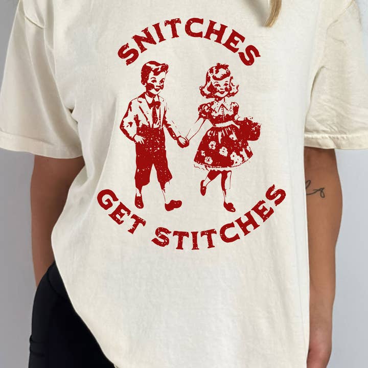 Snitches Get Stitches Comfort Colors Tee for wholesale by Kissed Apparel