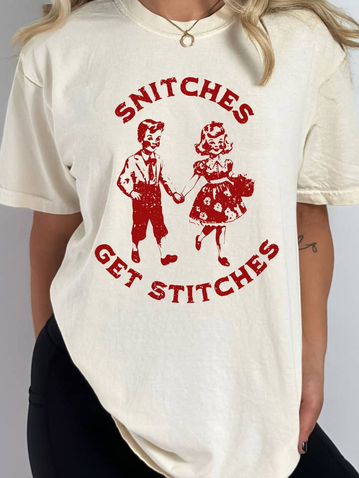Kissed Apparel - Wholesale Screen Printed T-Shirt - Women's - Snitches Get Stitches Comfort Colors Tee