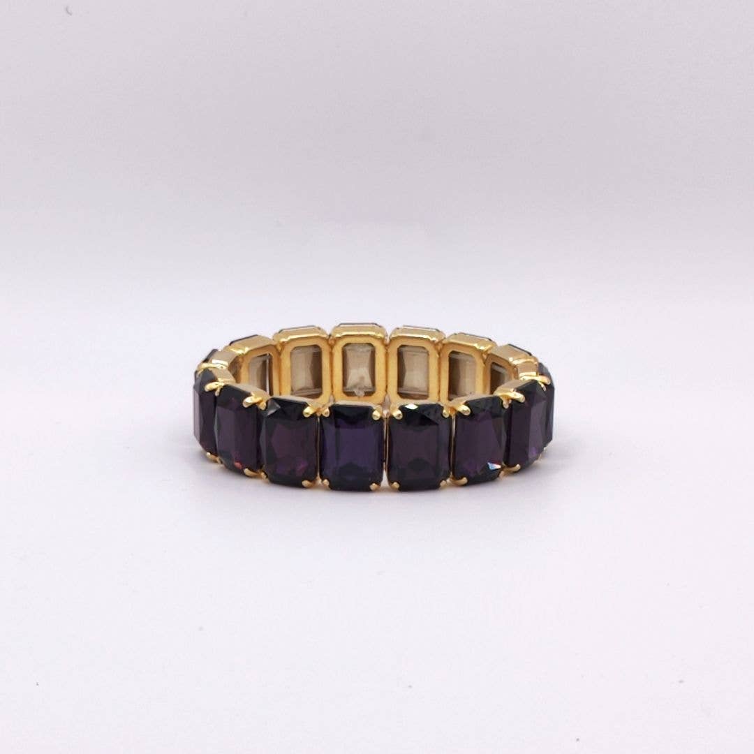 QUÉ MÁS JEWELS - Wholesale Bangle Bracelet - Elastic Lux Octagonal Stones Bracelets - Purple Velvet Otp0