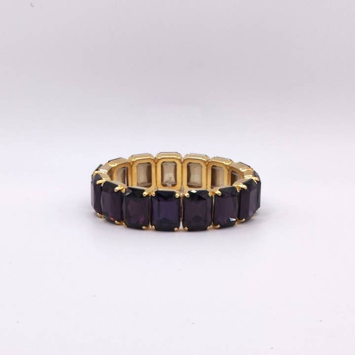 QUÉ MÁS JEWELS - Wholesale Bangle Bracelet - Elastic Lux Octagonal Stones Bracelets - Purple Velvet Otp