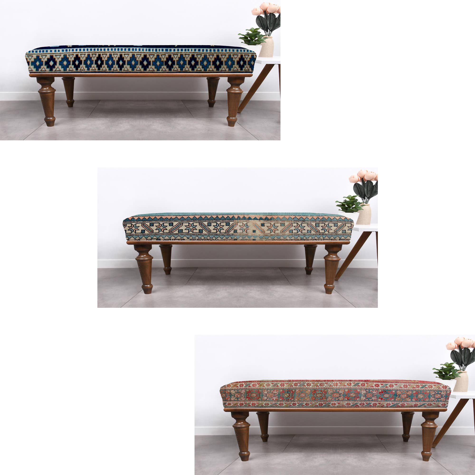 The Loom Wholesale – wholesale Bench – Traditional Turkish Rug Bench With Solid Wood Legs14