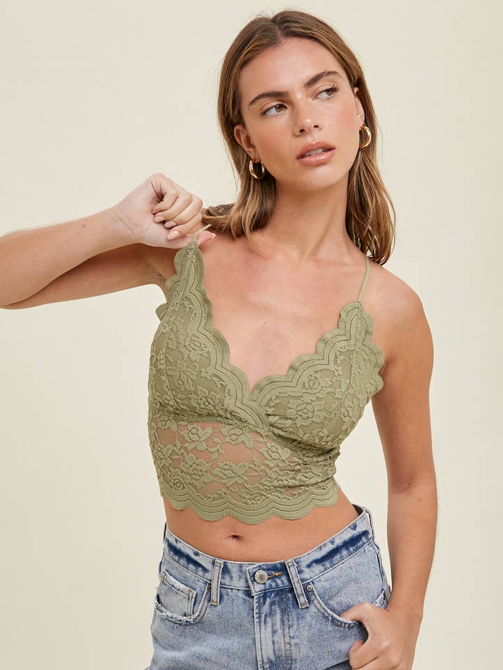 S OLIVE LACE LONGLINE BRAMI WITH ADJUSTABLE STRAPS / WL21-6055 for wholesale on Faire0