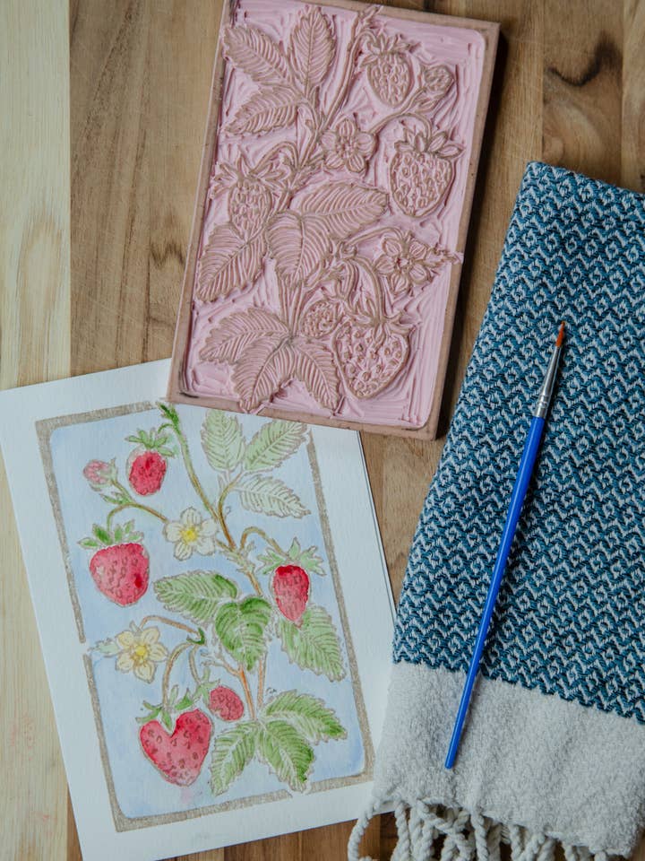 5x7 Strawberry DIY Watercolor Art Card Kit for wholesale by Ashes & Arbor