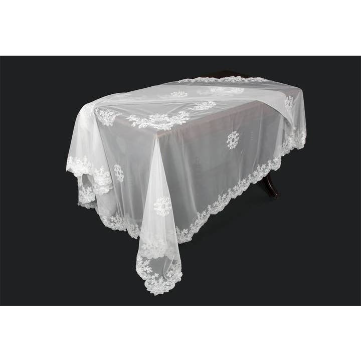 Delicate Daisies Lace Embroidered Tablecloth for wholesale by Xia Home Fashions & Manor Luxe