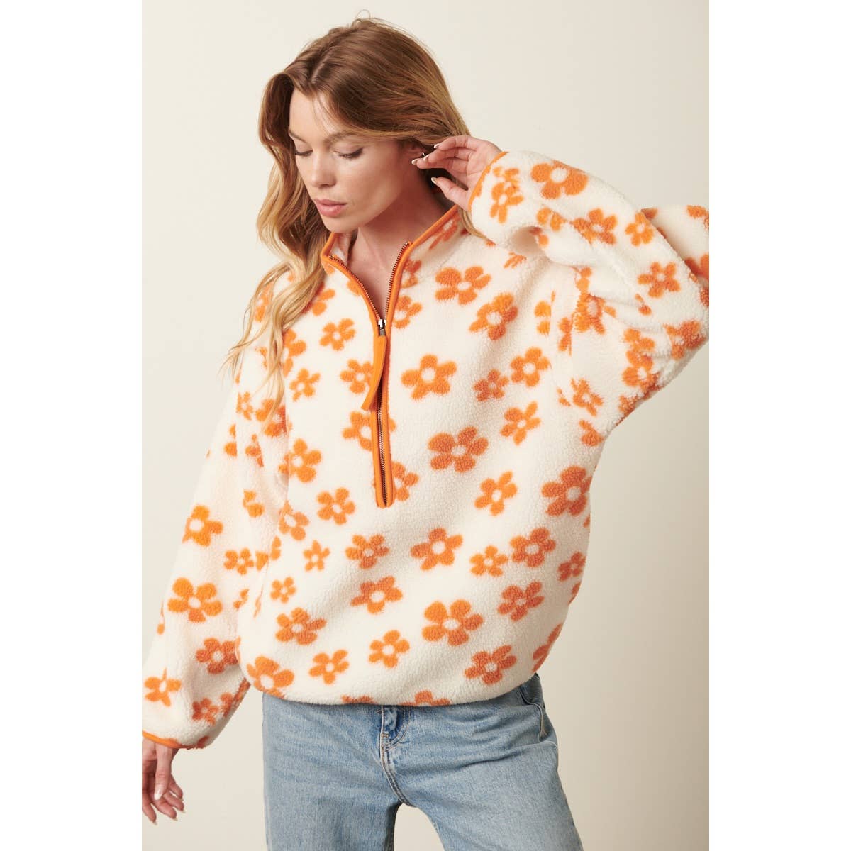 mittoshop - Vente Sweat-shirt – femme - PULL ZIPPÉ EN FOURRURE À MOTIF FLORAL1