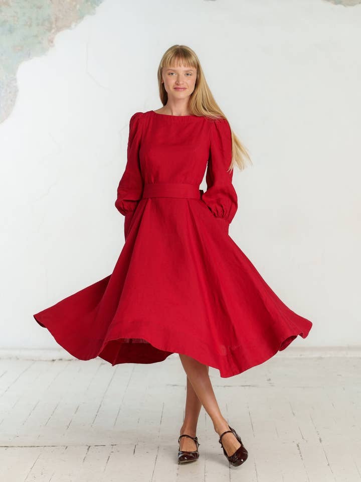 Red Poppy Hawthorn Dress, Long Sleeve for wholesale on Faire1