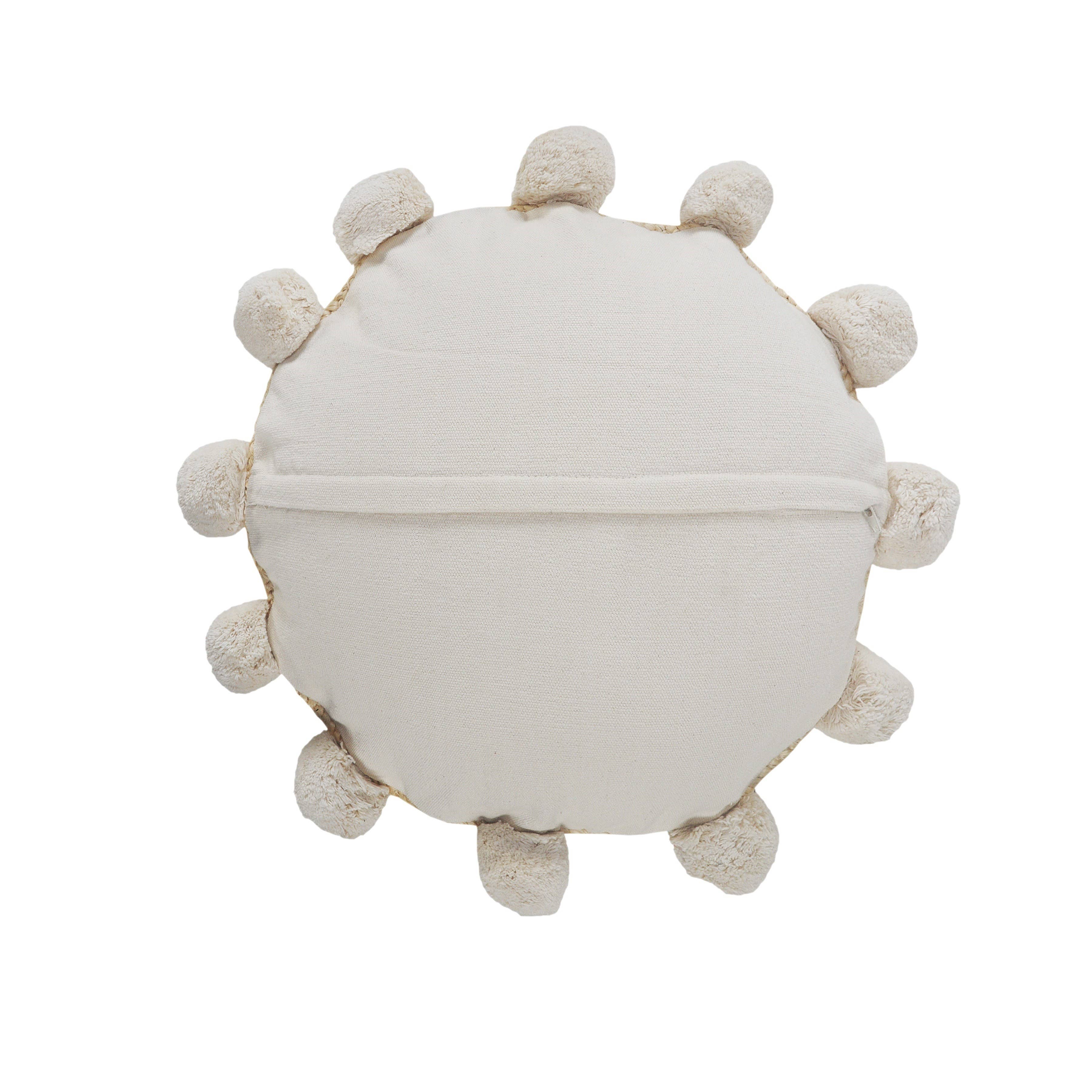 Tan Jute Accent Pillow with Pom-Pom Edging – Square or Round for wholesale on Faire7