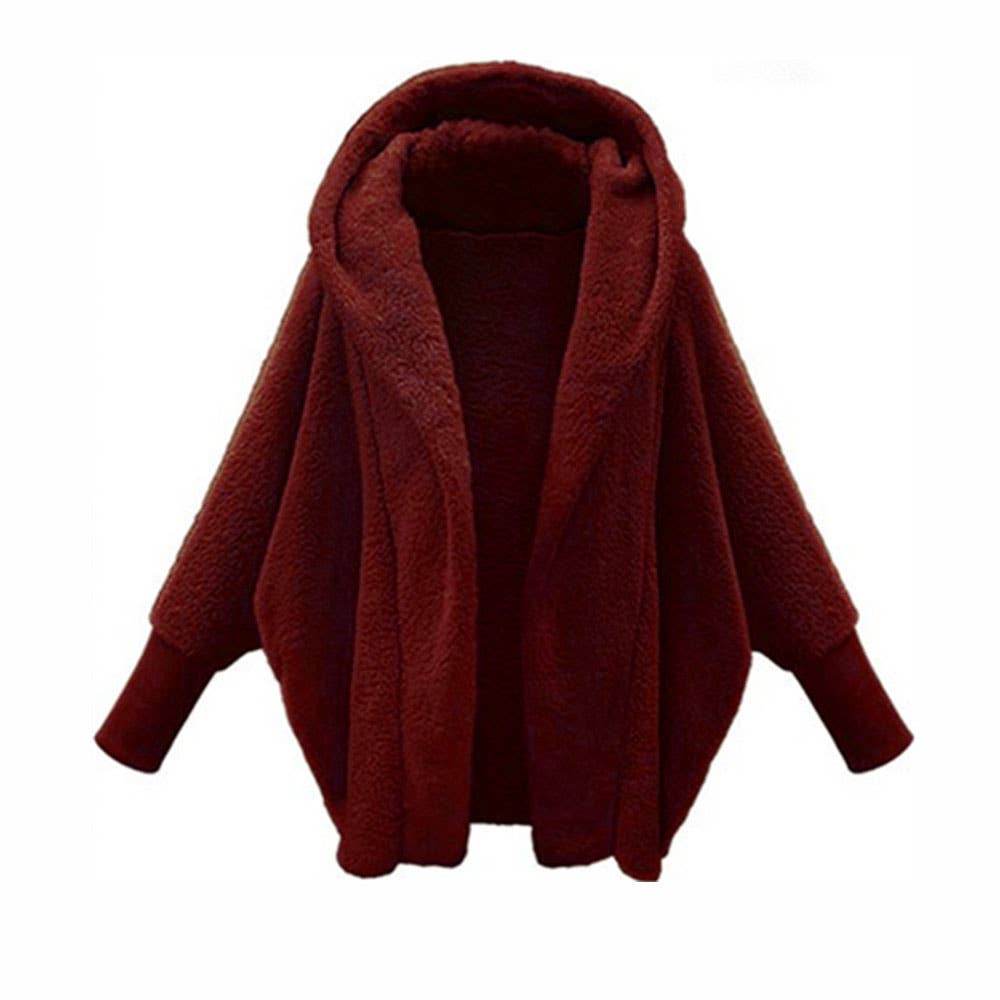 Lily Clothing - Vente Manteau – femme - MANTEAU MOELLEUX À CAPUCHE À MANCHES LONGUES DE COULEUR UNIE2