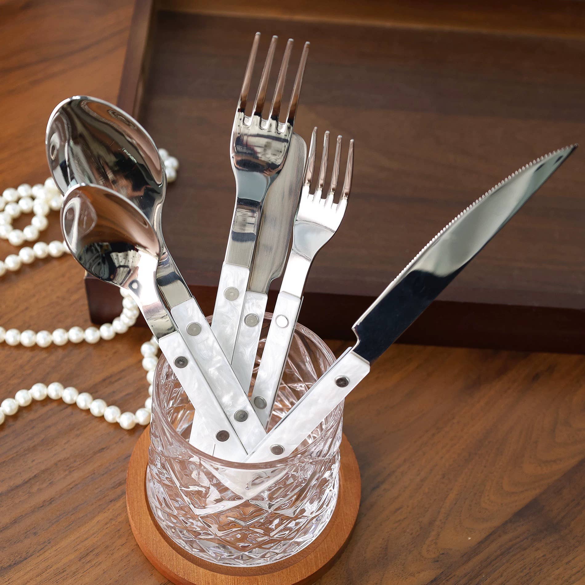 INSPECIAL HOME - Wholesale Flatware Set - Set of 10 Pcs Modern Nebula Pattern Cutlery Flatware Utensil3