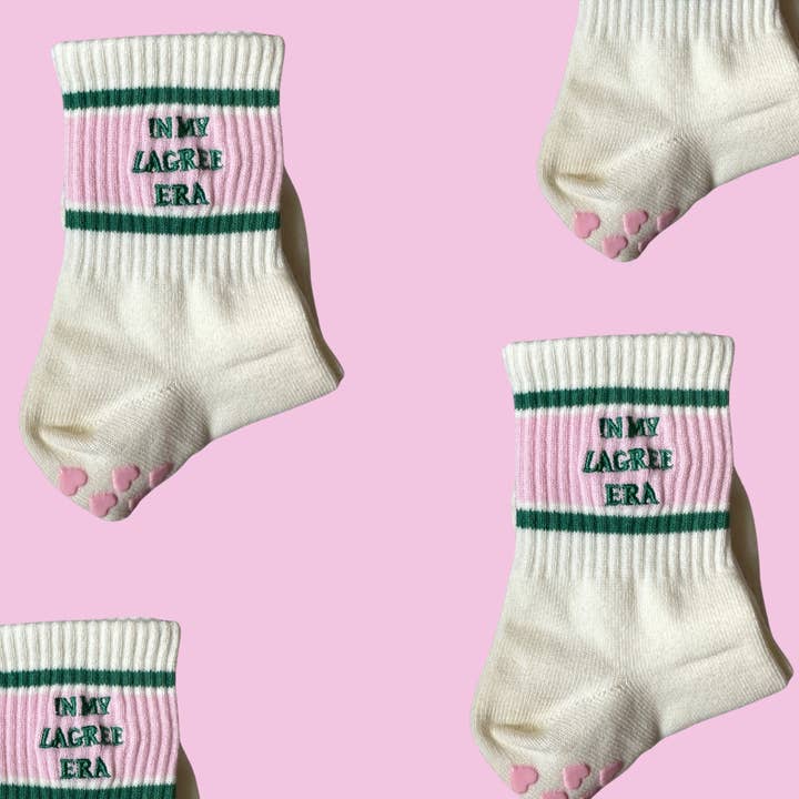 IN MY LAGREE ERA retro pink & green sock for wholesale by MollyGraceGripSocks