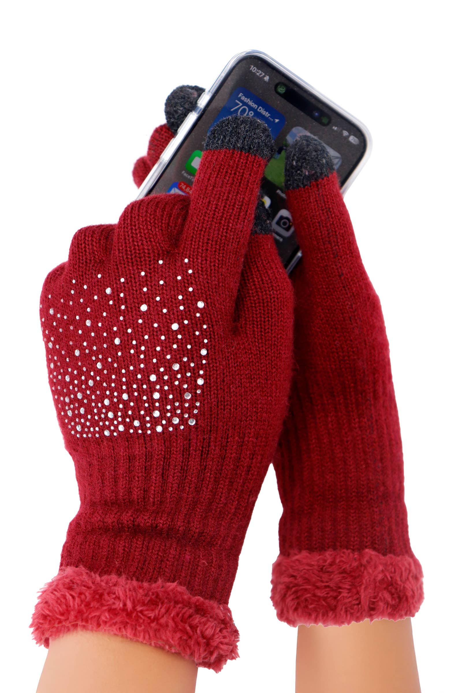 Cap Zone - Wholesale Gloves - Women's - Drizzle Bling Fleece Lined Long Wrist Touchscreen Gloves3