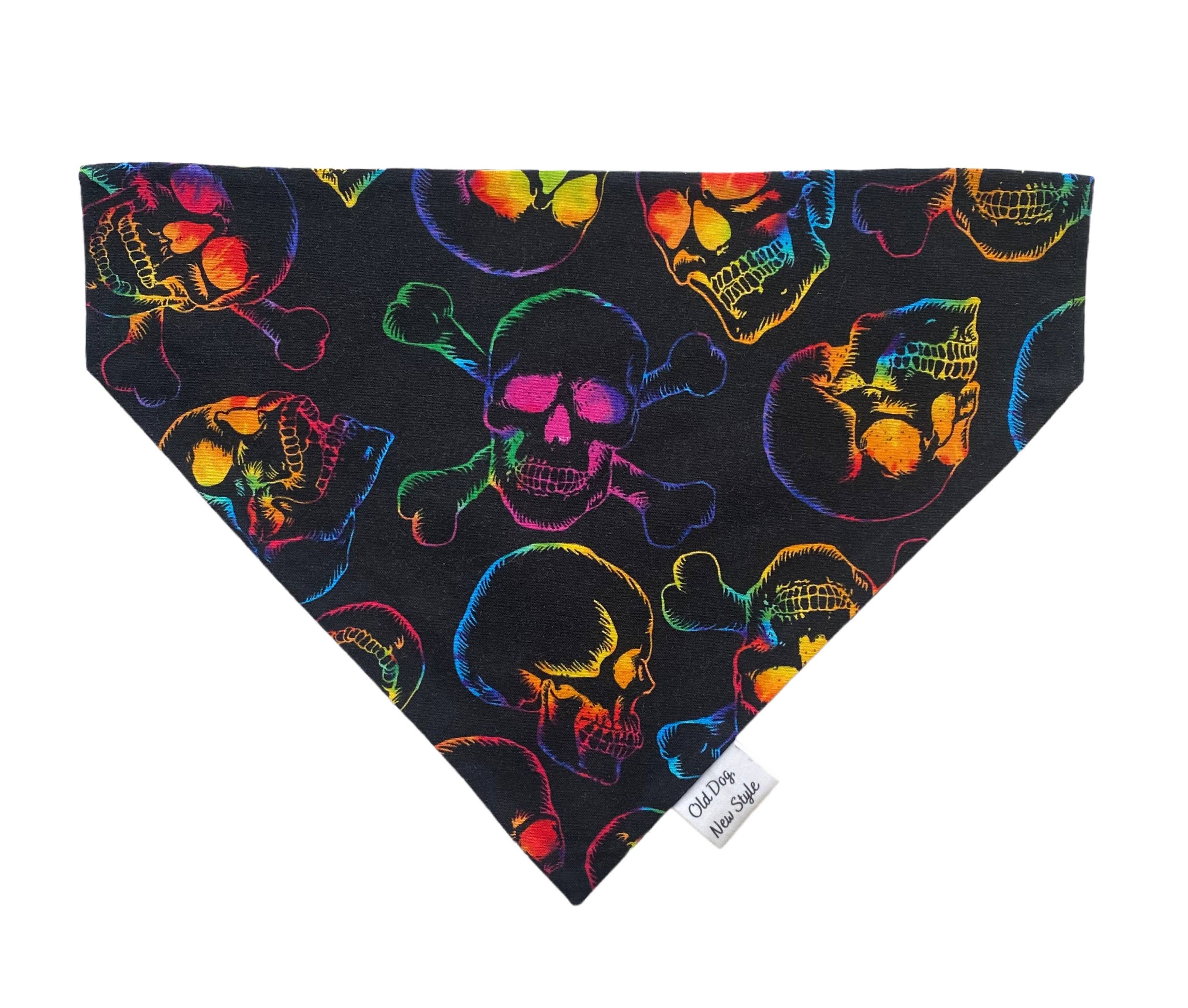 Old Dog, New Style – wholesale Pet bandana – Dog – Rainbow Skulls Dog Bandana1