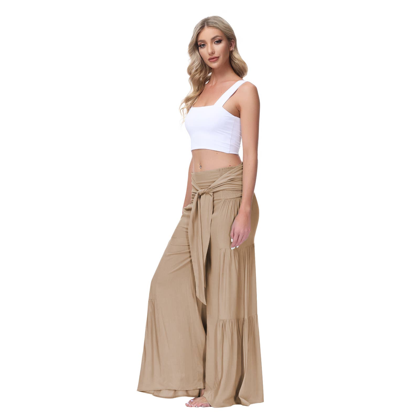 Lily Clothing - Wholesale Pants - Women's - Loose tight straps pleated waists Wide-leg pants16