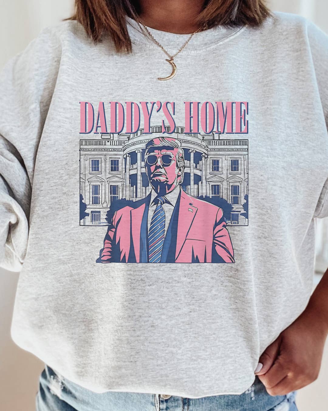 Uncommon Label - Wholesale Graphic Sweatshirt - Women's - Daddy's Home Pastel Trump Adult Graphic Crewneck Pullover