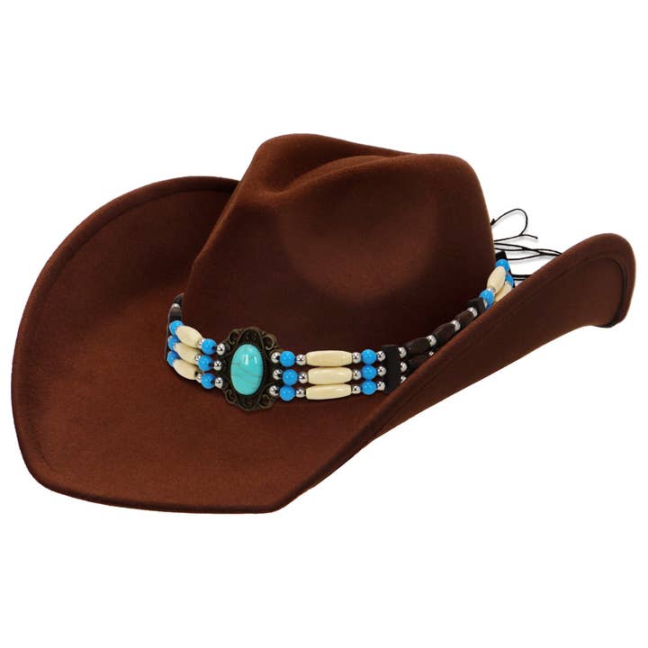 Cap Zone - Wholesale Cowboy Hat – Women’s - Turquoise Beaded String Felt Cowboy Hat1