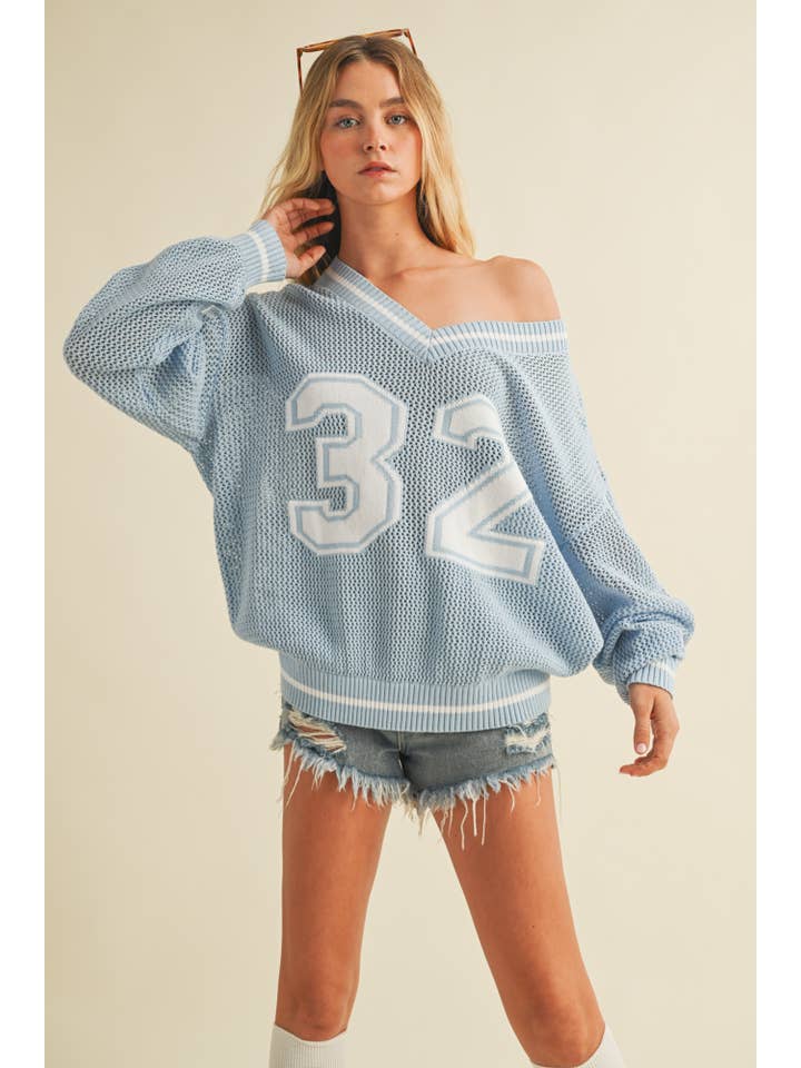 Mustard Seed - Wholesale Knit Sweater - Women's - V NECK NUMBERS SWEATER TOP1