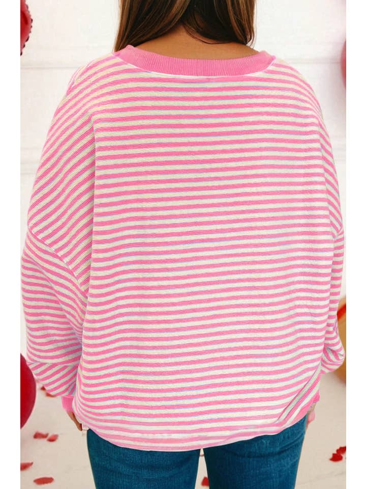 Little Daisy Closet - Wholesale Blouse - Women's - LDC Stripe Long Sleeve Drop Shoulder Top3