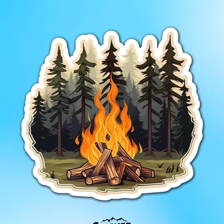 Forest Campfire Vinyl Sticker for wholesale by Sticker Lodge