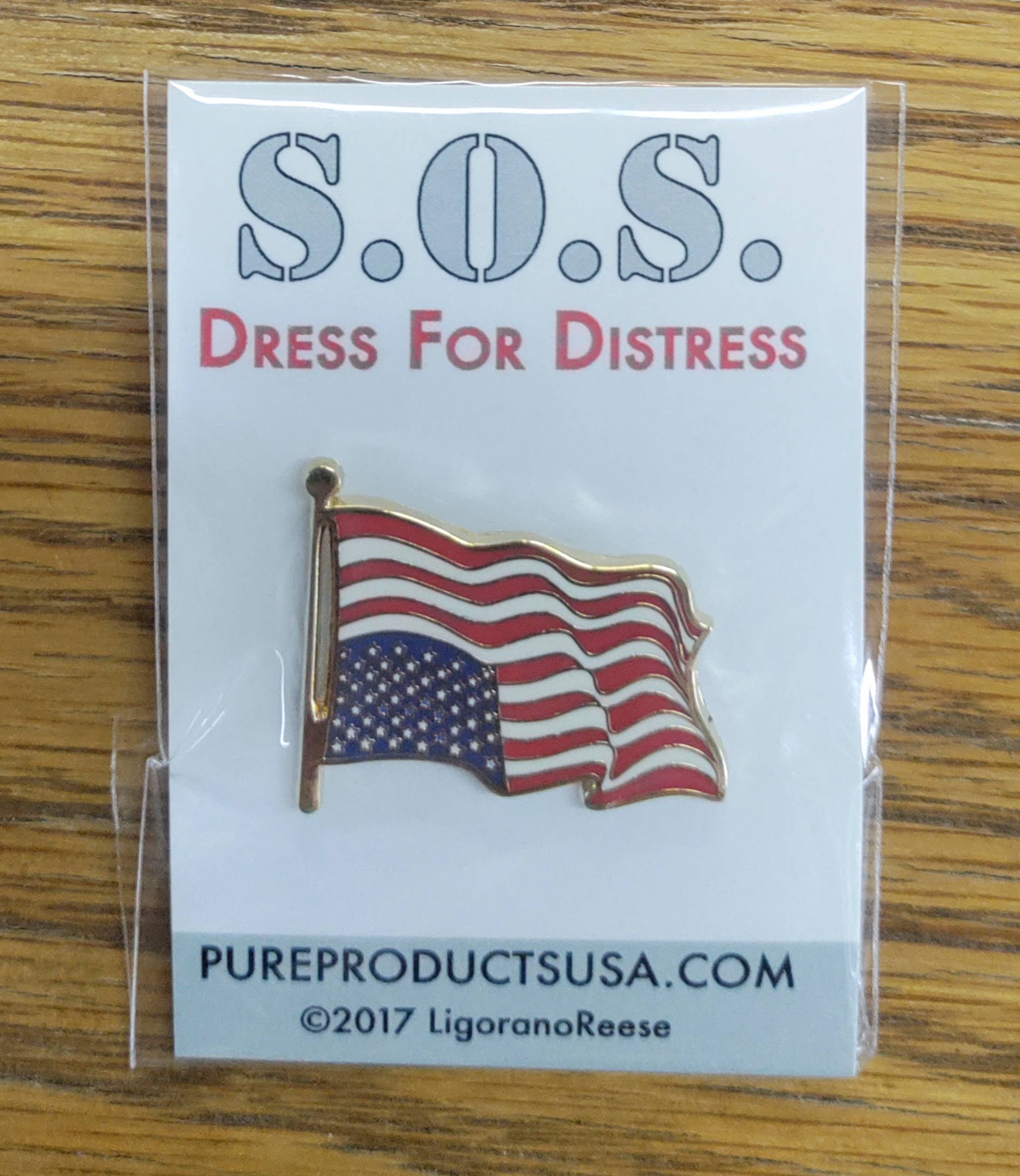 PUREPRODUCTSUSA - Wholesale Lapel Pin/Button - SOS Dress for Distress upside down American flag pin3