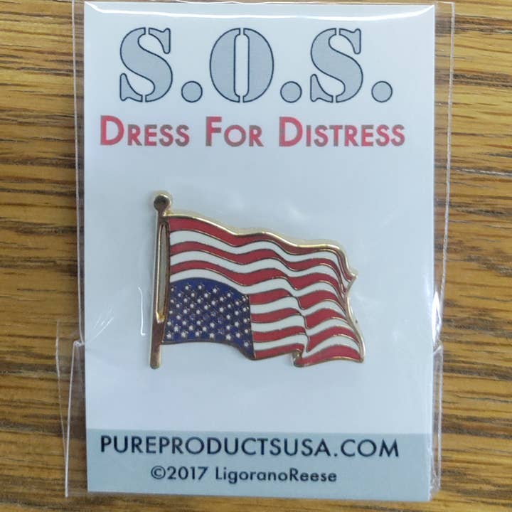 PUREPRODUCTSUSA - Wholesale Lapel Pin/Button - SOS Dress for Distress upside down American flag pin3