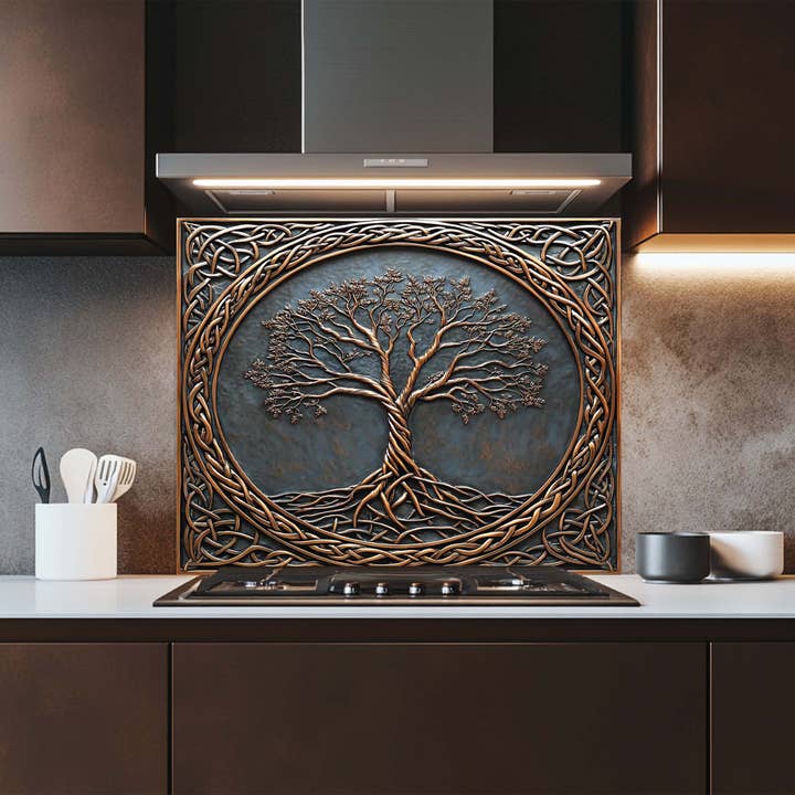 Glass Kitchen Backsplash - Wholesale Wall Accent - Bronze Roots Tempered Glass Backsplash – Tree of Life Copper Look Kitchen Backsplash6