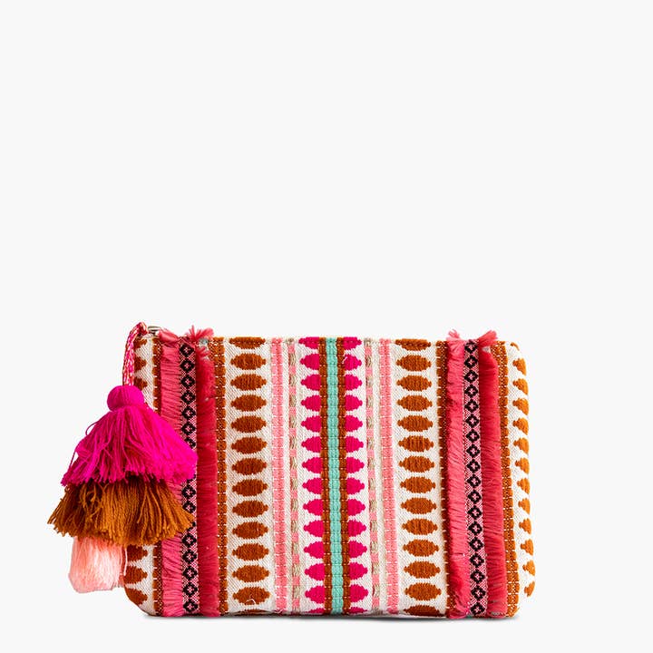 Jen & Co. - Wholesale Pouch - Women's - *SALE* CS2162 Faith Printed Cotton Pouch w/ Fringe