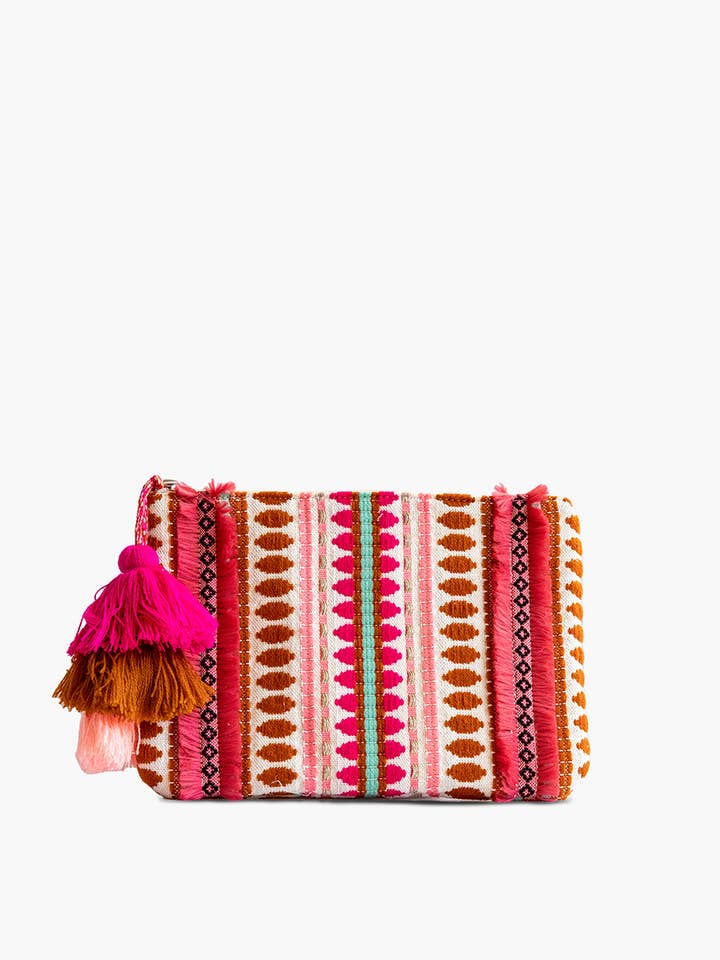 CS2162 Faith Printed Cotton Pouch w/ Fringe for wholesale by Jen & Co.