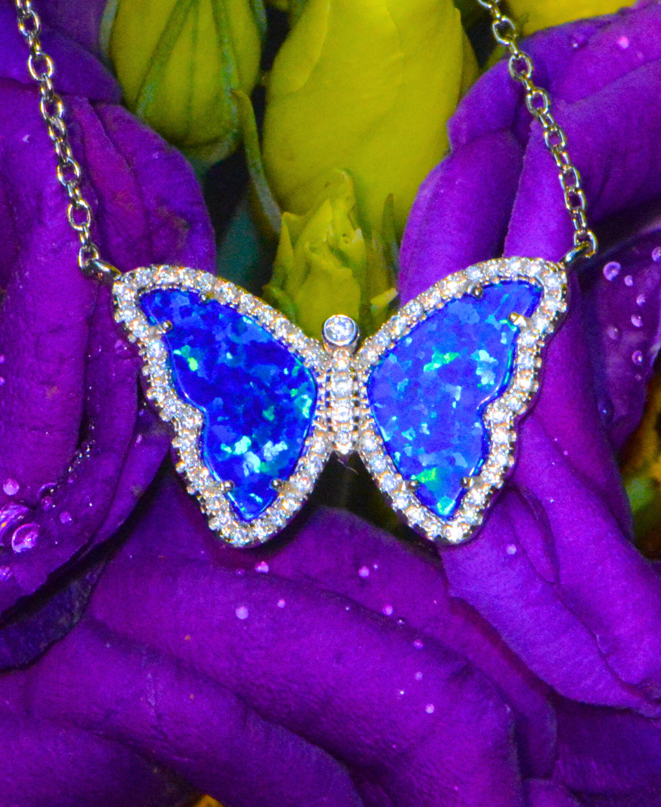 Kamaria Jewelry - Wholesale Pendant/Charm Necklace - Opal Butterfly Necklace With Crystals77