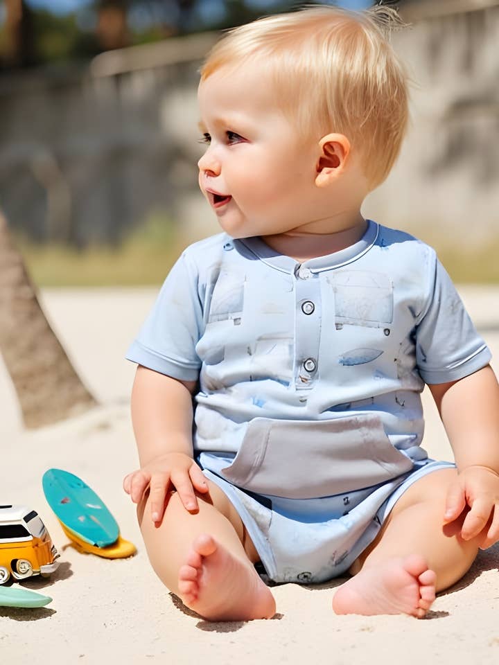 Rufflеѕ аnd Bоwtіеѕ Bowtique - Wholesale Jumpsuit - Baby - Boys Kangaroo Pocket Romper - Retro Surf Vanagon