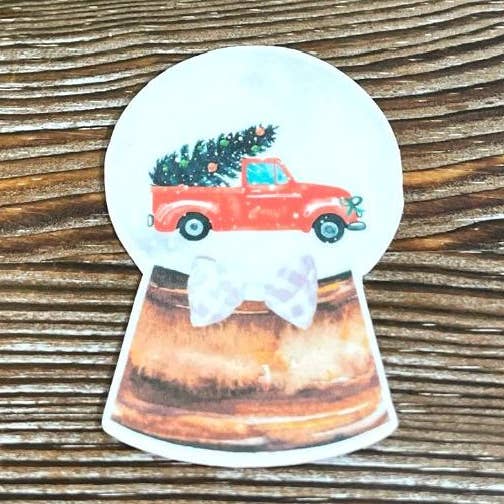 Boule à neige d'hiver, autocollant en vinyle découpé, camion de ferme et arbre, résistant à l'eau, saison de Noël Xmas, sceau d'enveloppe | Autocollant ou aimant pour la vente par Handmade by Marlayna
