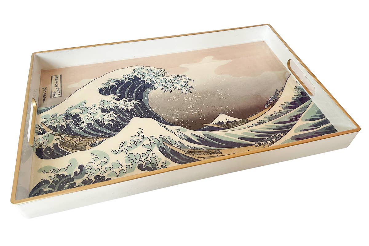 Socadis - Wholesale Decorative Tray - UD7783 - Large Rectangular Tray with Handles Hokusai - Hokusai0