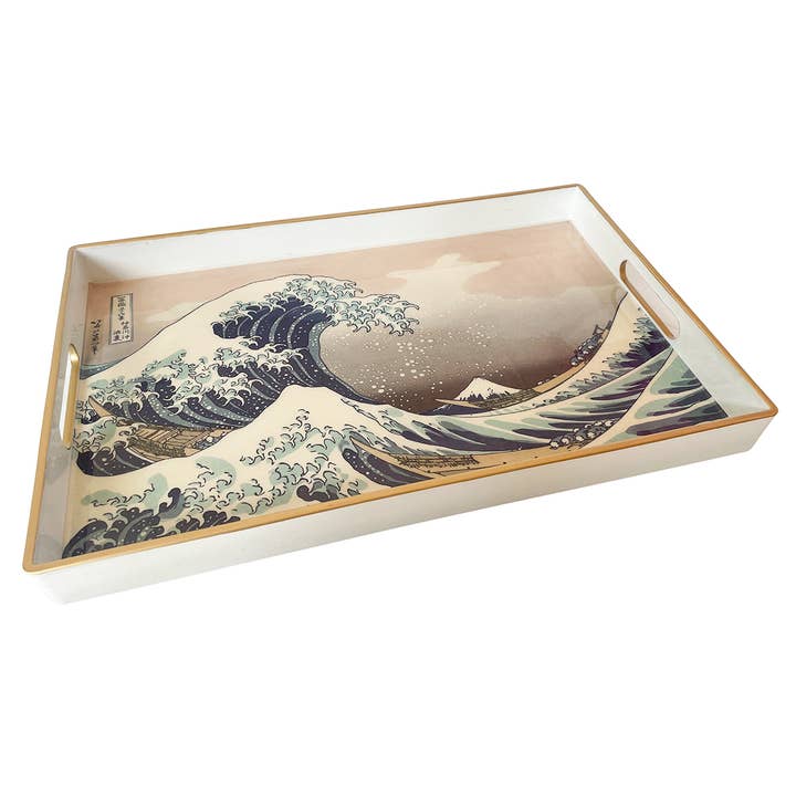 Socadis - Wholesale Decorative Tray - UD7783 - Large Rectangular Tray with Handles Hokusai - Hokusai